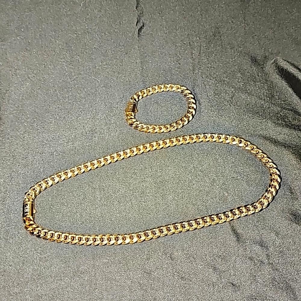 10mm 18k GP SS Miami Cuban Link Set